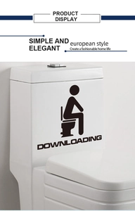 Funny silhouette man and downloading text vinyl sticker for toilet tank decoration