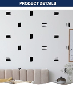 Détail de stickers muraux linéaires en PVC noir minimaliste dans une chambre moderne