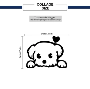 Detailed size specifications for a cute puppy DIY wall sticker and switch decor