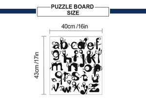 Detailed size chart of monster alphabet wall stickers measuring 40x43cm for kids rooms
