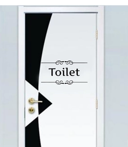 Détail de l'autocollant de porte de toilettes en PVC avec lettrage noir et blanc épuré