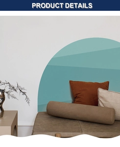 Detail view of semi-circular gradient green wall stickers in a modern bedroom setting
