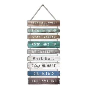 Plaque murale bois rétro 8 Powerful Words avec corde pour décoration intérieure