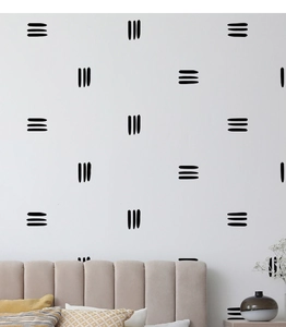 Stickers muraux géométriques noirs minimalistes dans une chambre à coucher moderne
