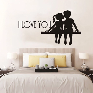 Romantic I LOVE YOU wall sticker with silhouettes of a boy and girl for home decor