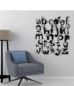 Detailed view of creative monster-themed black vinyl alphabet wall stickers for kids' rooms