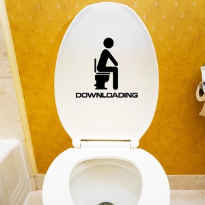 Humorous Downloading Stick Figure Toilet Sticker Removable Black PVC Bathroom Water Tank Decoration Decal Funny Restroom Mural