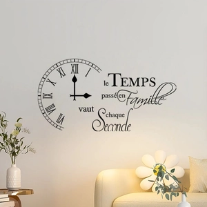 Inspirational French family wall clock sticker with Roman numerals for living room decor