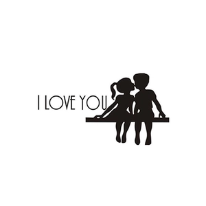 Romantic I LOVE YOU wall sticker with boy and girl silhouettes in black PVC material