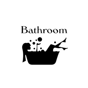 Sticker mural de salle de bain silhouette noire avec baignoire et bulles style minimaliste