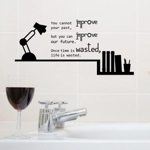 Sticker Mural Citation Motivationnelle Anglaise PVC Noir Lampe Livres Silhouette Décoration Pour Salon Chambre à Coucher Moderne