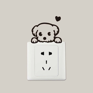 Minimalist black cartoon dog wall sticker with heart for home light switch decoration