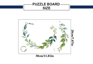 Detailed dimension layout for floral toilet sticker puzzle board with leaf vine design