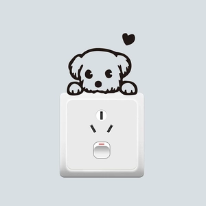 Minimalist puppy wall sticker for light switches and sockets with a black heart motif