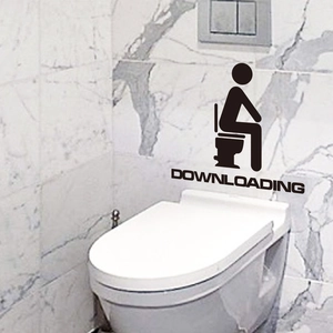 Creative toilet lid sticker with silhouette and downloading text for bathroom decor