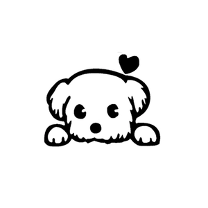 Minimalist white puppy dog wall decal sticker featuring a small black heart design