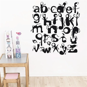 Creative monster-shaped alphabet wall stickers for kids' bedroom and nursery decor