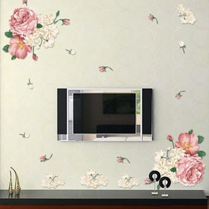 Peony Rose Floral Wall Stickers PVC Romantic Botanical Home Decor For Living Room Bedroom Background Wall Art Decals