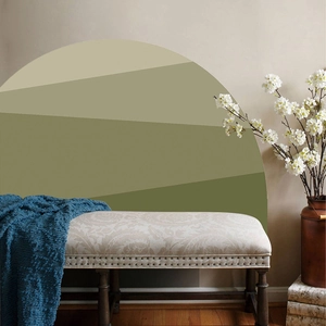 Bohemian minimalist semicircular wall sticker with abstract green mountain landscape design