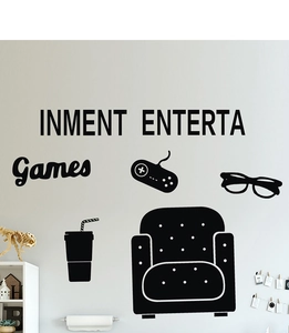 Close-up of game controller and soda wall stickers in black silhouette for kids' rooms
