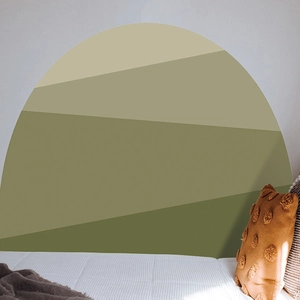 Bohemian minimalist semicircular wall sticker with green gradient mountain design for bedroom
