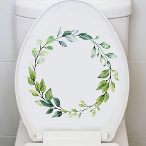 Self-adhesive floral wreath toilet seat sticker for bathroom wall art decoration