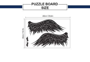 Detailed size chart showing dimensions 60x40cm for black sketch wing wall stickers