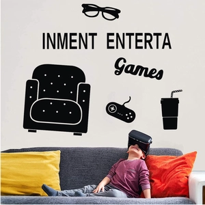 Gamer wall sticker with game controller and sofa silhouette for living room decor