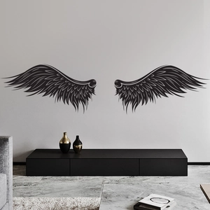 Sketch style black wings wall stickers for bedroom with detailed feather textures