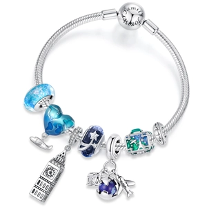 S925 Sterlingsilber Weltreise Thema Charm Perle Für Diy Armband Flugzeug Erde Koffer Anhänger Damen Schmuck Geschenk