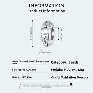 Detaillierte S925 Sterlingsilber Stern und Mond Charm Spezifikationen und Maße Ansicht