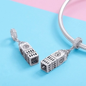Detail von Big Ben Charm aus S925 Silber mit Zirkonia-Inlay für Schlangen-Armbänder