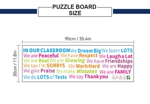 Detail view of colorful motivational classroom wall stickers showing size 90x30cm