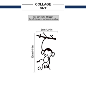 Plan détaillé des dimensions du sticker mural singe sur branche, taille 6x12cm décor