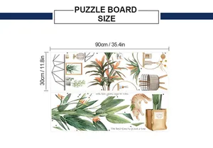 Size chart showing two 90x30cm wall sticker panels with tropical leaves and cat patterns