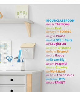 Colorful classroom rules wall stickers with motivational English quotes for school decor