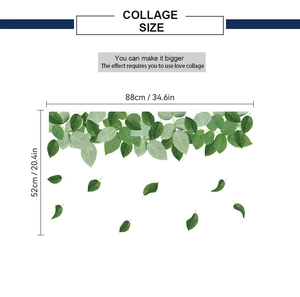 Detailed dimensions of the green leaves wall decal showing collage size 88x52cm