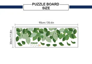 Size chart showing 90cm x 30cm dimensions for green leaf floral self-adhesive wall stickers
