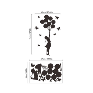 Mise en page et dimensions du sticker mural fille papillon avec taille de 60x95,5 cm