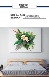 Dettaglio dell'adesivo murale con foglie verdi nordiche e fiori per camera da letto