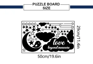 Size guide for moon and stars wall decals measuring 50x29cm with love beyond measure text