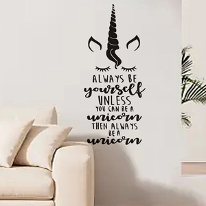 Minimalist unicorn wall decal with inspirational quote for modern home decor