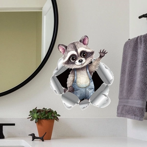 Sticker mural 3D avec raton laveur de dessin animé pour une décoration murale originale