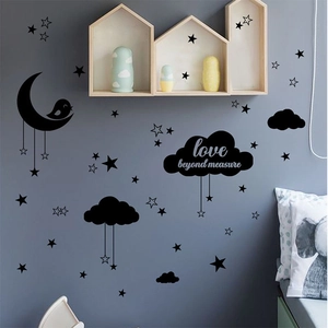 Nordic Moon Cloud Stars Wall Sticker Love Beyond Measure Quote Removable PVC Decal For Kids Room Nursery Bedroom Decor Black