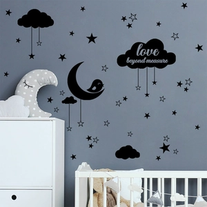 Black moon clouds stars wall decals with love beyond measure quote for nursery decor
