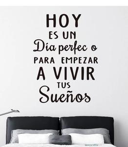 Spanish quote wall sticker for bedroom over bed showing modern home decor style