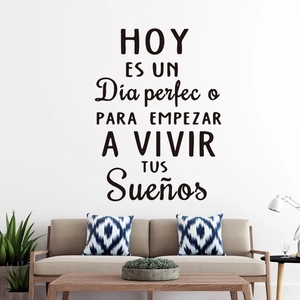 Minimalist Spanish motivational wall decal with black artistic lettering for living room decor