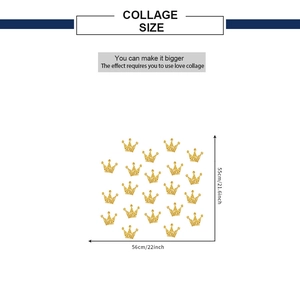 Detailed dimension guide for golden glitter crown wall stickers in kids bedroom