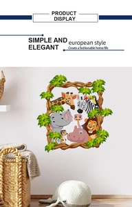 Cartoon animal wall decal with giraffe, elephant and lion for nursery room decoration