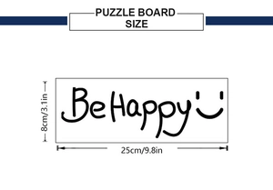 Detail of Be Happy wall sticker showing precise 25cm by 8cm dimensions for home decor